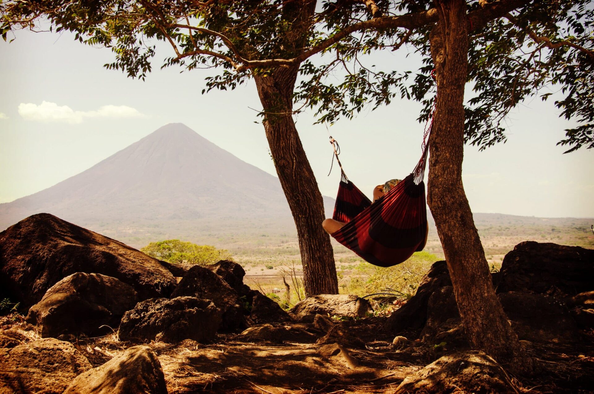 relaxing in a hammock with a beautiful view